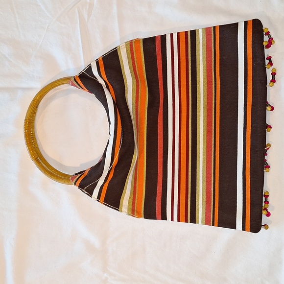 Bohemian striped purse with wooden circle handles - Picture 6 of 9